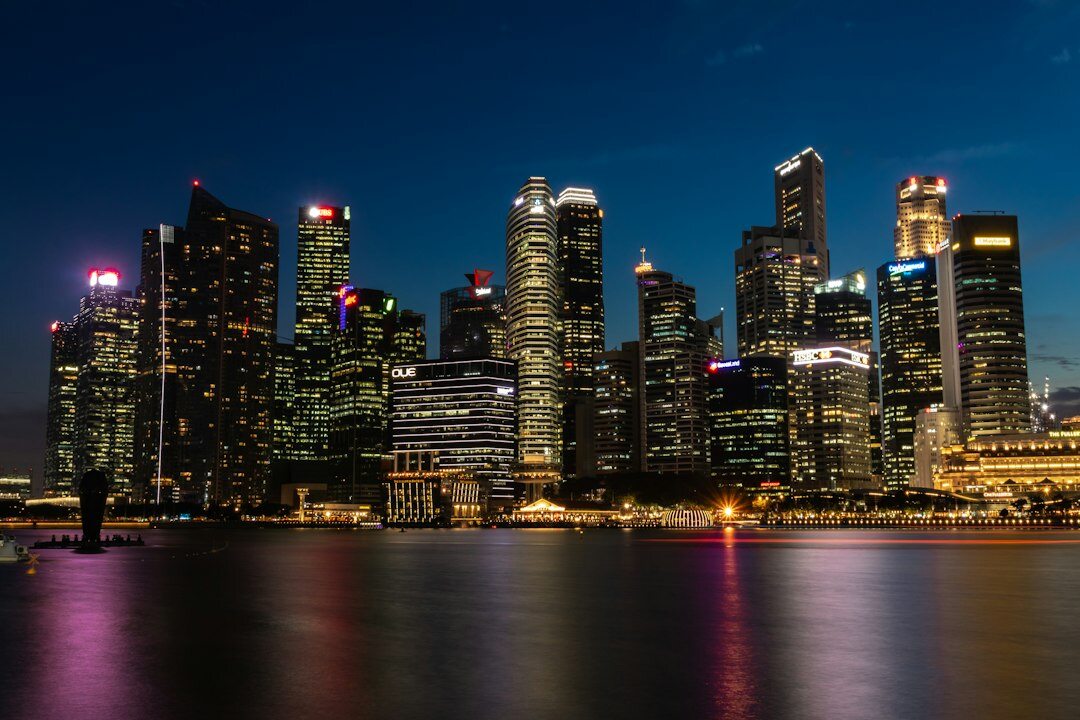 Modern city skyline at night